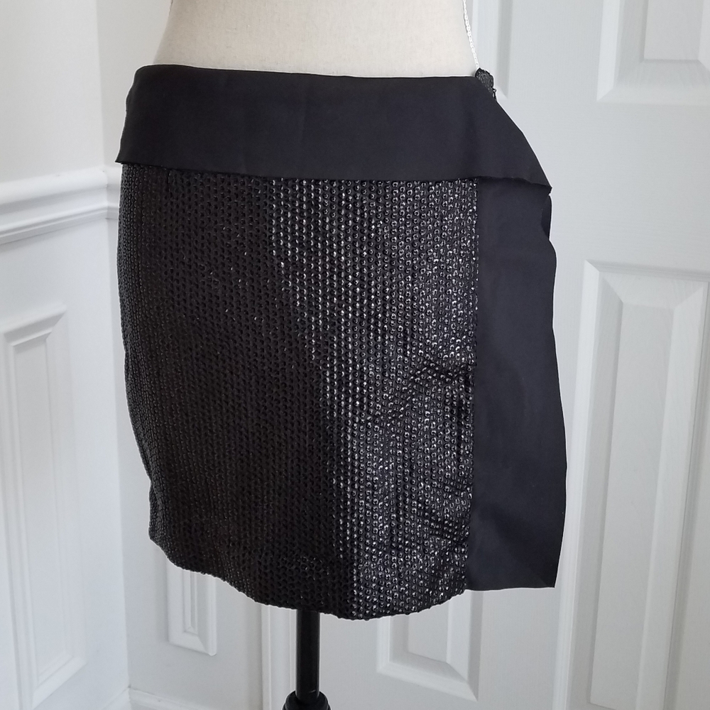 Diane von Furstenberg‎ Shizuka Party Mini Skirt Black Sequin Satin Trim